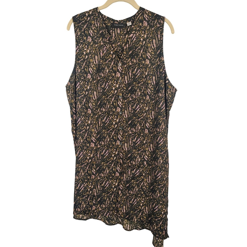 Mark Zunino Womens 1X Sleeveless Button Down Tunic Multicolor Abstract Gorpcore